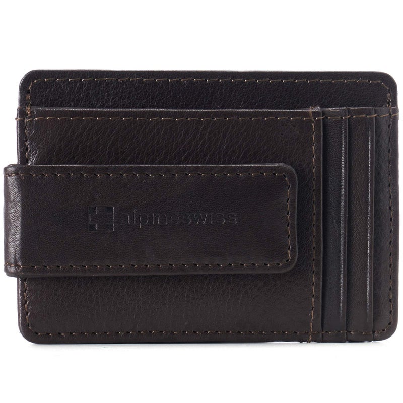 Alpine Swiss Harper Mens RFID Slim Money Clip Front Pocket Wallet Minimalist Leather ID Card Holder Brown - Image 1
